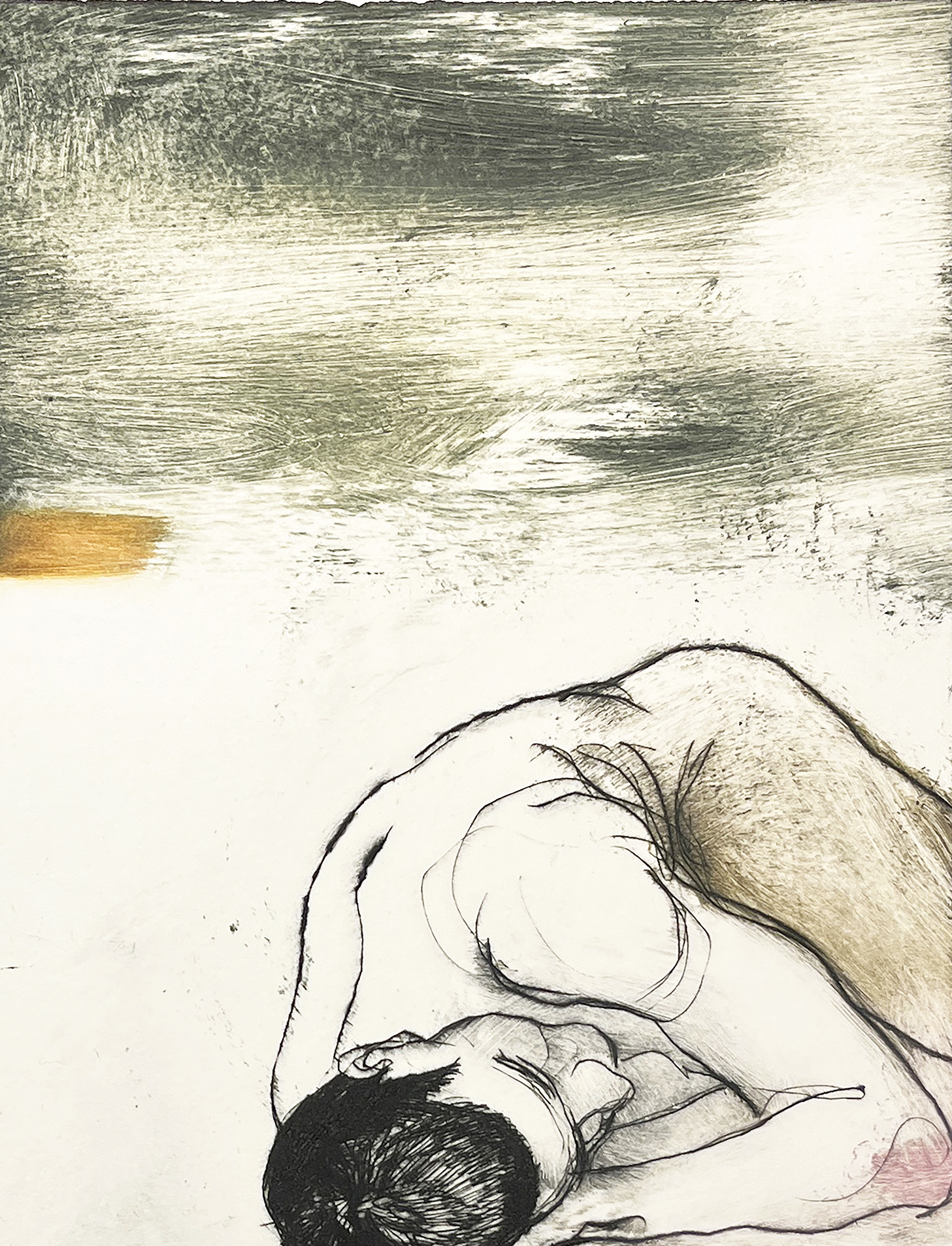 Dreamer, koldnål på akrylplade, monoprint på Hahnemühle 280 gr., 15 x 20 cm.