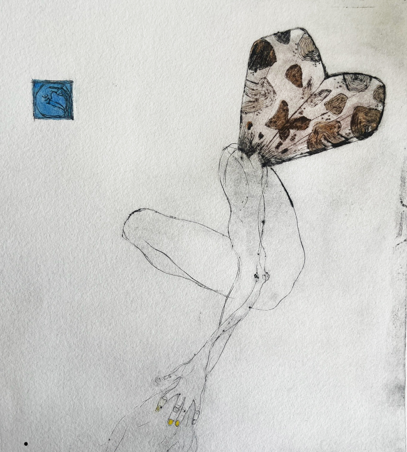 Menneskesværmer koldnål, monoprint, 23,5 x 27 cm